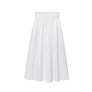 Jupe longue plissée blanche pour femme, coupe trapèze, taille élastique, 100 % polyester, style vintage, respirante, minimaliste, toutes saisons - Product Image 1