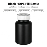 Flacon à pilules en HDPE noir, opaque, vide, pour compléments alimentaires et médicaments pharmaceutiques