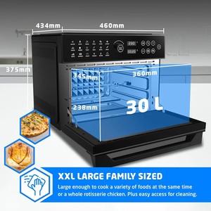 Appareils de cuisine Four à friteuse à air électrique 30L à convection avec fonction de cuisson, déshydratation et rôtisserie, comprenant 4 accessoires - Product Image 3