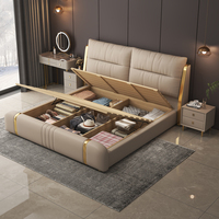 Meubles de chambre à coucher modernes et luxueux en bois, lits rembourrés, lit double super king size avec tiroirs de rangement