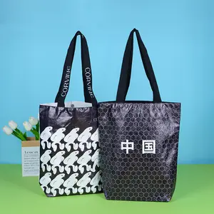 Custom Print Waterproof Washable Black Dupont Paper Shopping Bags Promotional gift Tyvek Tote Bag with button