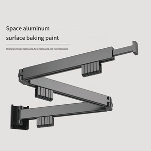 Séchoir à linge <span class=keywords><strong>mural</strong></span> en métal blanc, rétractable et pliable, peu encombrant (à trois volets) - Product Image 3