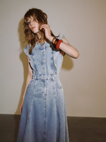 Robe en jean élégante pour femme, sans manches, sexy, coupe trapèze, longueur midi, 100 % coton, séchage rapide, à volants, style vintage Y2K, coupe classique