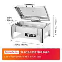 Ensemble de chauffe-plats de luxe en acier inoxydable et verre, 9L, doré, avec récipients intérieurs divisés pour buffet et traiteur