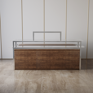 Meuble de présentation pour magasin de détail avec rangement, en acier inoxydable argenté, cadre pour <span class=keywords><strong>t</strong></span>-shirts, bois stratifié, table de présentation robuste - Product Image 1