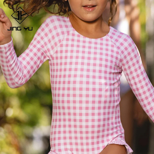 Minimum order quantity Checkered print sun protection kids <b>swimwear</b> custom recycled nylon <b>girls</b>' one-piece swimsuit - Product Image 6