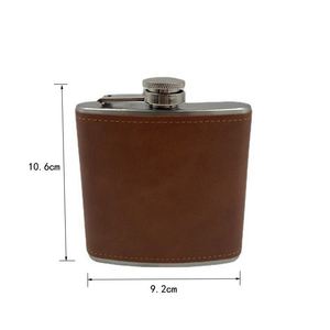 En stock, prix d'usine, gourde à whisky vintage en acier inoxydable avec revêtement en cuir marron, 6 oz, pour l'extérieur - Product Image 3