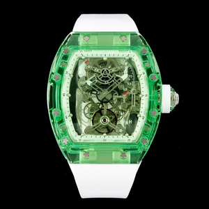 Montre mécanique automatique à tourbillon transparente verte pour homme, montre de sport squelette en cristal - Product Image 1