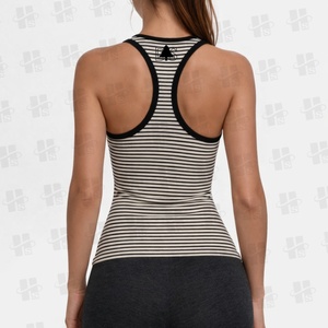 Camiseta sin mangas de alta calidad personalizable de 180 g, con estampado a rayas suave a base de agua, cuello redondo con ribete en contraste, para gimnasio, para mujer, con rayas <span class=keywords><strong>2x1</strong></span>. - Product Image 2