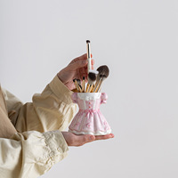 Boîte de rangement de bureau en céramique, style princesse Lolita, mignonne, porte-stylos, organisateur de pinceaux de maquillage, multifonction, rangement pour salon