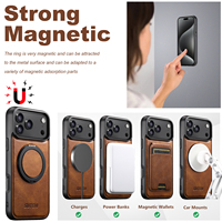 Étui de téléphone en cuir PU magnétique avec cire d'huile et protection à 360° °   Support rotatif pour anneau, compatible avec les séries Apple 18/17/16/15/14/13/12