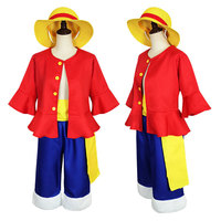 Disfraz de Cosplay de One Piece Luffy, Conjunto de Sombrero de Paja, Chaqueta Roja, Pantalones Azules, Calcetines Blancos, Sombrero Amarillo, Tallas SMLXLXXL, Anime, Actuación en Escenario