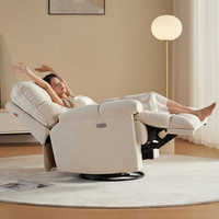 Nouvelle arrivée, fauteuil inclinable électrique moderne en tissu blanc, rembourré et confortable, avec structure en bois pivotante