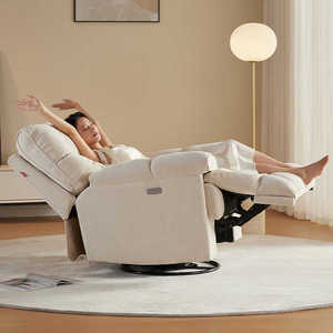 Nuova <span class=keywords><strong>Poltrona</strong></span> Reclinabile Elettrica Moderna in Tessuto Bianco con Imbottitura Morbida, Massaggio e Telaio in Legno Girevole - Product Image 2