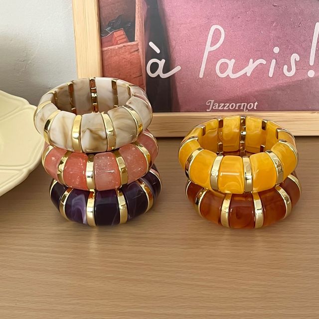 Autumn Acrylic Resin Bracelet Multi-color Handmade Beads Stainless Steel Meta Elastic Wristband Bangle
