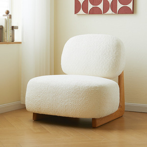Solid Wood Lamb Wool Single <b>Sofa</b> Chair With Backrest Living Room Floor Standing Designer Chair - Product Image 5