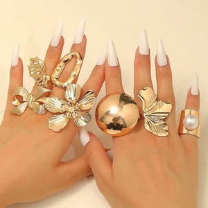 Bán Buôn Thời Trang Hình Học Mở Bow Knot <span class=keywords><strong>Handmade</strong></span> Mạ Vàng Xếp Chồng Lên Nhau Bộ Nhẫn Có Thể Điều Chỉnh Không Thường Xuyên Vòng <span class=keywords><strong>Set</strong></span> Đối với Phụ Nữ Đồ Trang Sức - Product Image 1