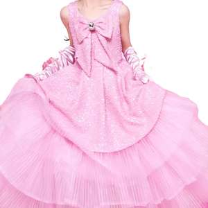 Personalizado <span class=keywords><strong>retro</strong></span> niños Bebé Rosa niñas Vestido ligero de lujo estilo arco princesa vestido con chaqueta - Product Image 2