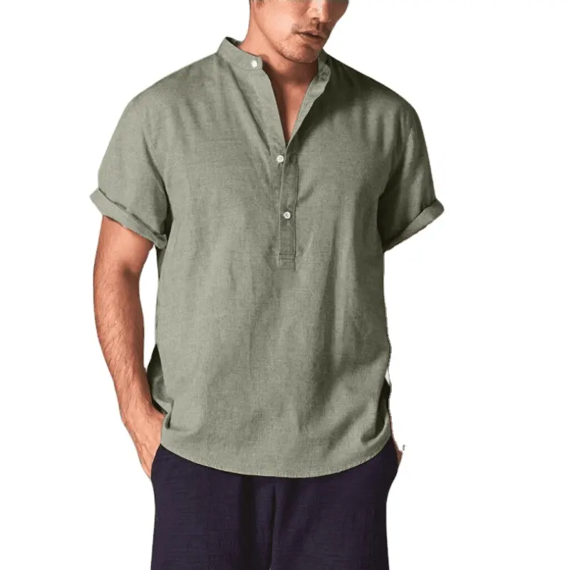 Custom Wholesale Hot Sale Best Price New Season Men's Stylish Cotton Linen Casual Classic Short Sleeve Shirts
