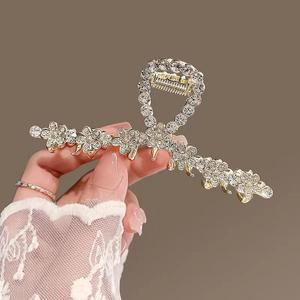 Pince à cheveux élégante faite à la main en forme de griffe de blé, style américain, avec strass en cristal, perles et pompon, pour chignon, accessoires pour cheveux - Product Image 3