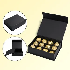 Оптовая продажа роскошных магнитных черных шоколадных конфет Упаковка Подарочная бумажная картонная коробка с разделителем для слотов для упаковки шоколада