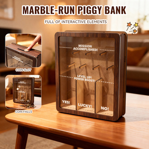 Salvadanaio Interattivo in Legno con Pista per Biglie <span class=keywords><strong>e</strong></span> Slot Decisivo Sì/<span class=keywords><strong>No</strong></span>, Scatola Creativa da Scrivania per Risparmiare Denaro, Regalo Originale per Bambini - Product Image 1