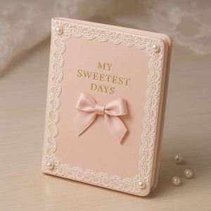 Cute Lace Bow A5 Notebook With Pearl Decor and Gold Foil Sweet Pink <b>Journal</b> for Girls and Gifts - Product Image 3