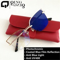 Verres photochromiques anti-lumière bleue lunettes antireflet femmes charnière à ressort oeil de chat rose surdimensionné lunettes bling antireflet