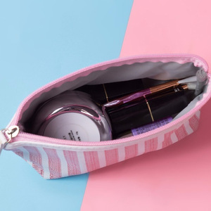 Portable Striped <b>Makeup</b> Bag Cosmetic Storage Pouch Daily Use Multipurpose Travel <b>Case</b> - Product Image 3