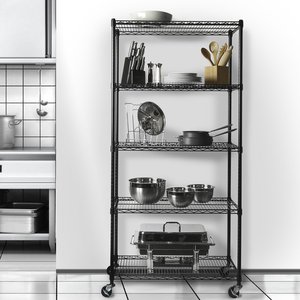 Étagère à roulettes en fil métallique chromé multi-niveaux réglable à haute capacité de charge, bois, métal, atelier, logistique, étagère de manutention - Product Image 2