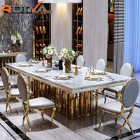 Ensembles de table à manger de Style européen italien marbre or acier inoxydable blanc table à manger en marbre top de luxe