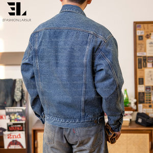 LARSUR Custom Factory 11-15 oz Heavy Raw Selvedge <strong>Denim</strong> Jacket With Paris Buckle Truckers Selvedges Salvage Jeans Jacket Men - Product Image 5