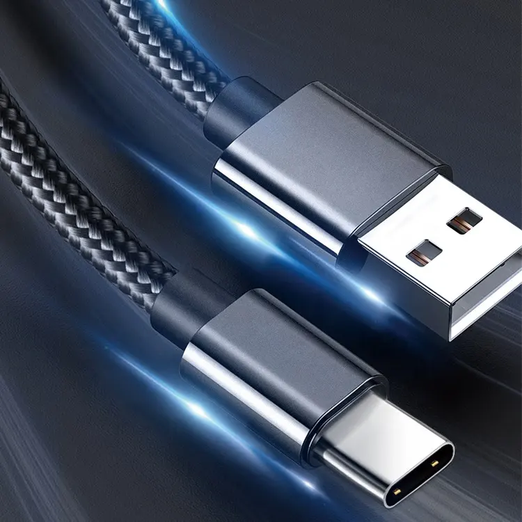 كابل شحن usb-c من النوع c-c للبيع بالجملة من المصنع كابل نقل بيانات مضفر من النايلون 3 أمبير 1 متر usb إلى usb-c لهاتف سامسونغ أوبو هواي وشاومي