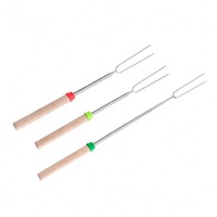 Brochettes télescopiques en acier inoxydable en forme de U avec manche en bois, personnalisées en usine, pour barbecue extérieur, faciles à utiliser