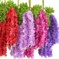 Fleurs artificielles de glycine pour décoration de plafond de mariage, fleurs en plastique, feuilles vertes, guirlande murale, moulage par injection