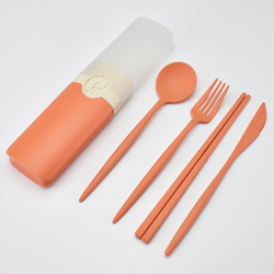 Ensemble de couverts de voyage portables en paille de blé, 4 pièces (couteau, fourchette, cuillère, baguettes) avec boîte, pour le camping - Product Image 6
