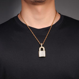 Bling Diamond Cubic ZIRCON Lock <span class=keywords><strong>Collar</strong></span> 18K Gold <span class=keywords><strong>Candado</strong></span> Colgante Collares <span class=keywords><strong>Cadena</strong></span> de acero inoxidable Moda para Mujeres Hombres - Product Image 5