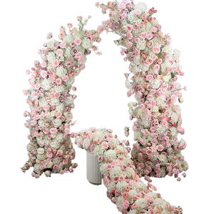 LEDA - Fondo de Boda Personalizado, Camino de Flores Rosadas Hecho a Mano, Arco de Rosas Blancas - Product Image 1