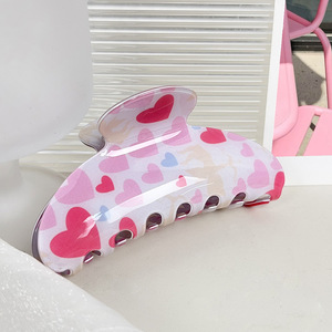 Pinces à cheveux créatives en forme de cœur coloré en plastique imprimé rose pour la Saint-Valentin, pinces à cheveux rhombiques de 10 cm - Product Image 6