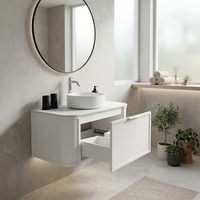 Kabinet Kamar Mandi Modern Menggantung, Kayu Lapis Putih Matte, Laci dengan Tempat Warna, Tanpa Wastafel, Proyek Hotel Custom