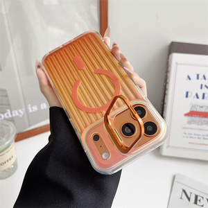 เคสโทรศัพท์แม่เหล็กแบบลูกฟูกสีรุ้งสำหรับ iPhone 17 16 Pro Max พร้อมกรอบลายทาง ที่จับแบบร่อง และฝาหลังลายเลเซอร์ - Product Image 6