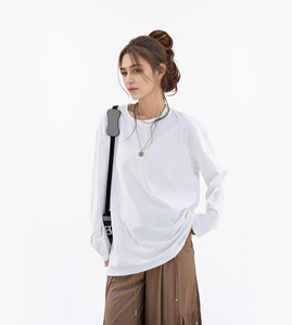 Unisex Basic Blank Long Sleeve Crew Neck <b>Tee</b> 220GSM Combed Compact Siro Spun Cotton Daily Casual Top - Product Image 2