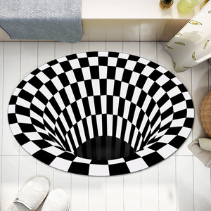<span class=keywords><strong>Alfombra</strong></span> 3d de vórtice Visual para entrada de <span class=keywords><strong>baño</strong></span>, felpudo óptico antideslizante con diseño 3d ovalado y redondo en color blanco y negro - Product Image 3