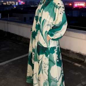 เดรสแฟชั่นผู้หญิงพิมพ์ลายหลวมสบายๆ แขนยาว คอวี ดีไซน์หรูหรา - Product Image 3