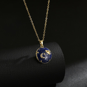 Collier céleste en émail bleu plaqué or, en acier inoxydable, résistant à l'eau et inaltérable, best-seller TikTok de Fanhua Jewelry - Product Image 2