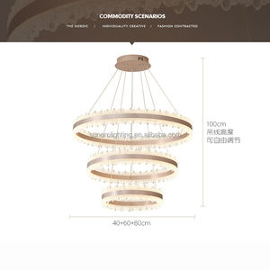 Lustre commercial moderne de luxe 1-3 cercles 120W à LED Lustre tricolore Galcier Brossé Or/Argent 2025 Éclairage suspendu - Product Image 3