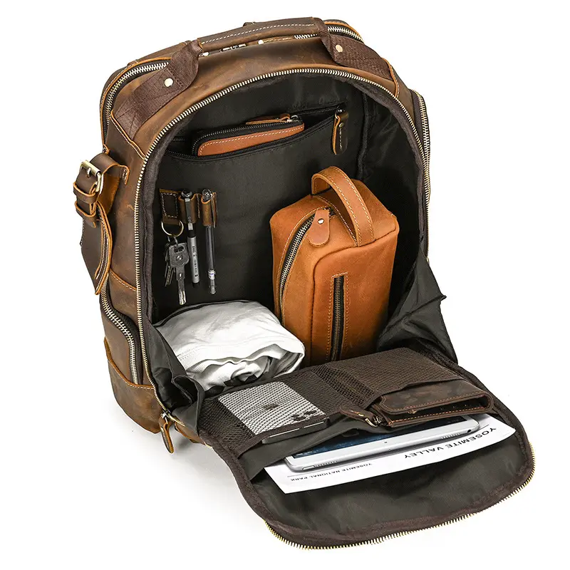 Designer Custom Retro Luxury Big Capacity Back Packs Brown Crazy Horse Genuine Leather Vintage Backpacks For Men