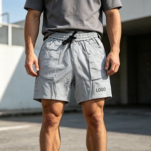 Shorts pour hommes gris déchirés, style Bermuda, taille mi-haute, avec cordon de serrage, en coton décontracté, respirant, pour le sport et les loisirs - Product Image 5