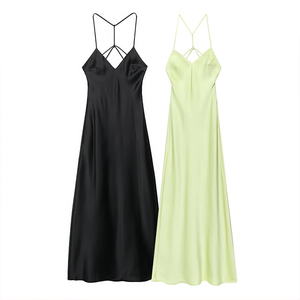 Autunno donna 2025 nuova moda <span class=keywords><strong>abito</strong></span> decorativo in raso con cinturino incrociato retrò Casual senza maniche elegante <span class=keywords><strong>abito</strong></span> femminile - Product Image 1