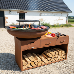 Grand brasero rectangulaire d'extérieur en acier Corten pour barbecue - Product Image 6